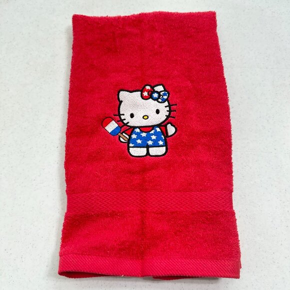 Hello Kitty Towels Embroidered July 4th Hand Towel Set Cute Bathroom Holiday - Picture 2 of 7